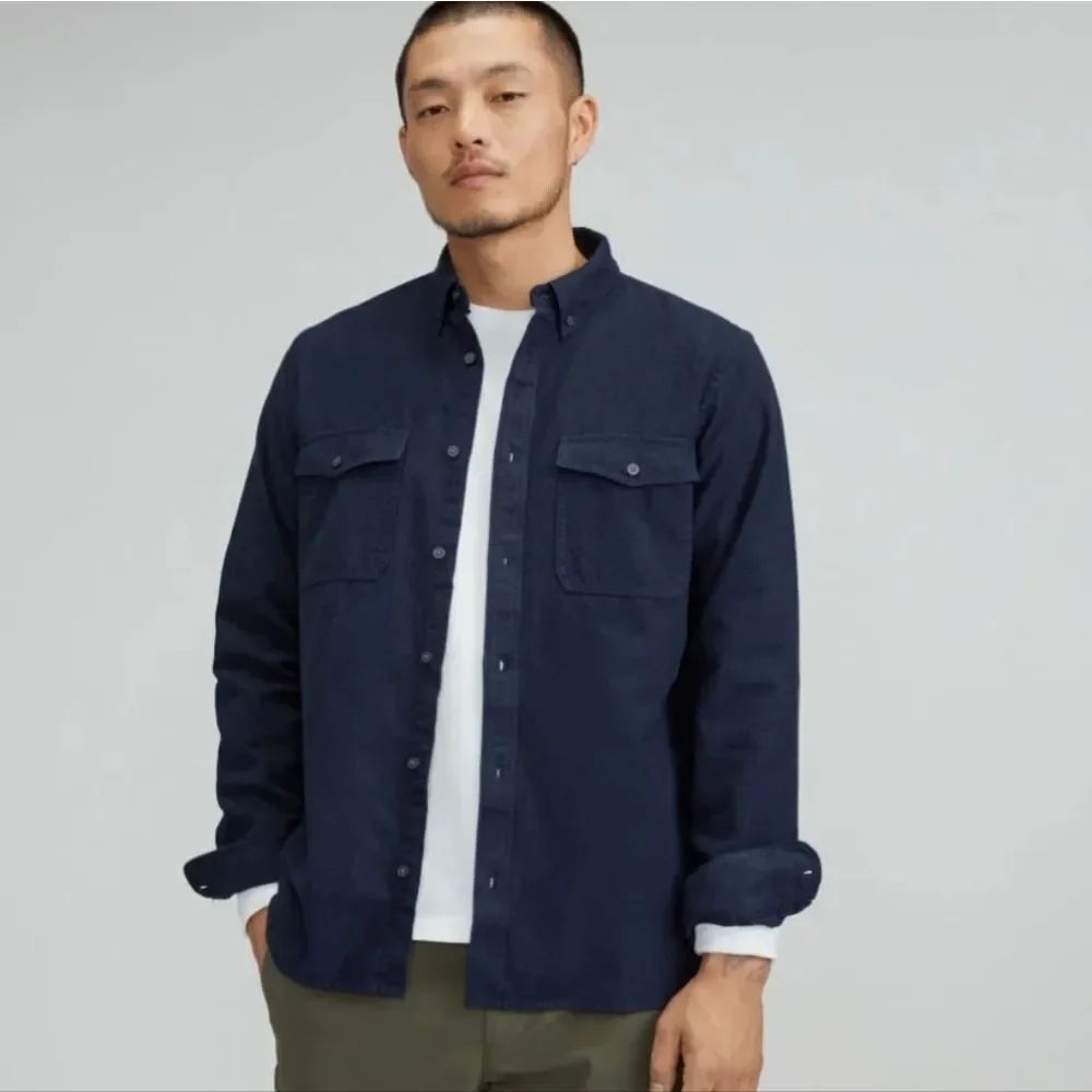 NWT Everlane The Brushed Flannel Shirt Heather Navy Buttondown Long Sleeve M